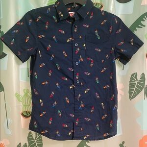 Navy Blue Button Down Short Sleeve Shirt with Colorful Ice Cream Print